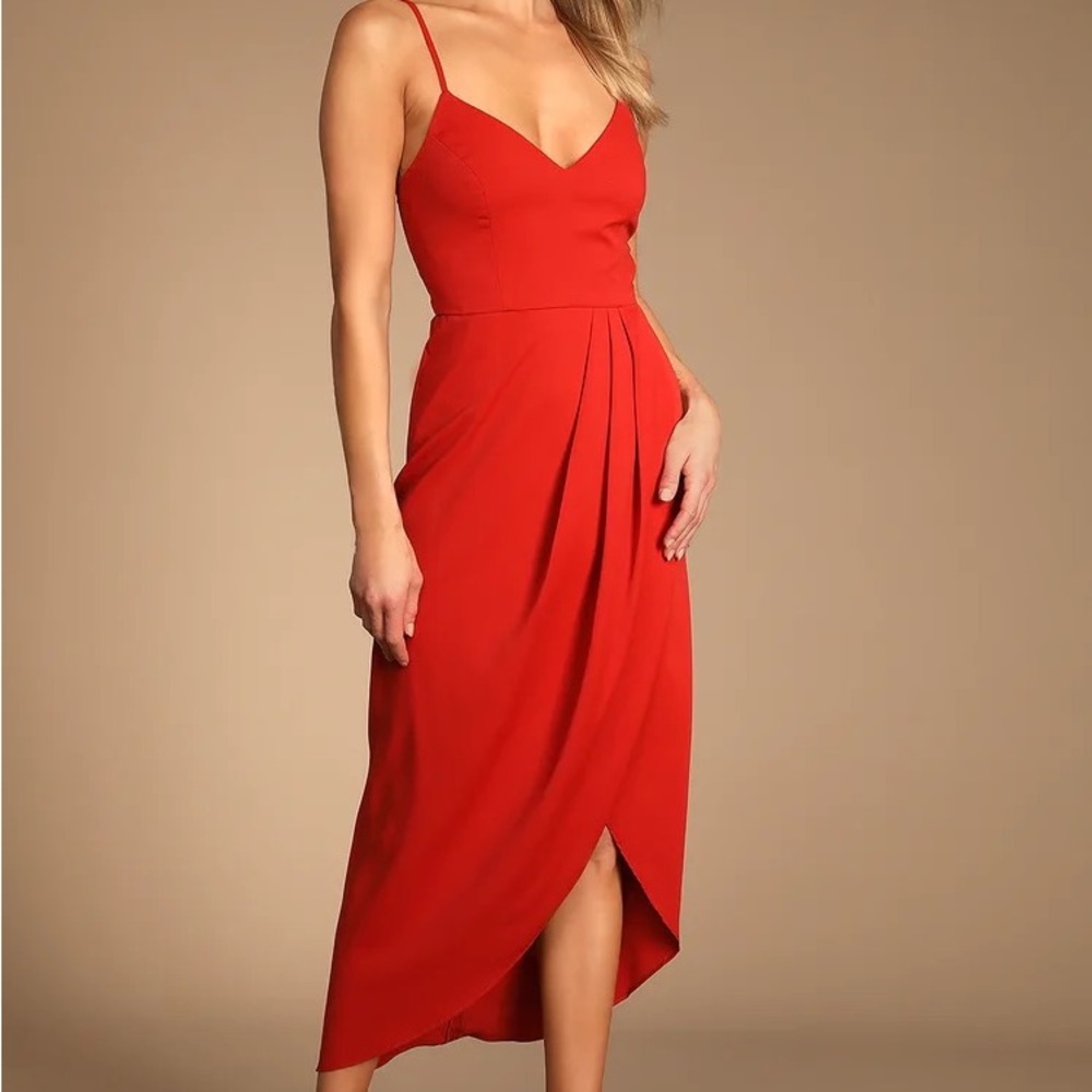 Lulus | Reinette Rust Red Midi Dress